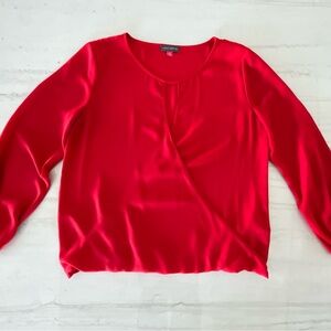Vince Camuto Bright Red Long Sleeve Draped Blouse Petite Small